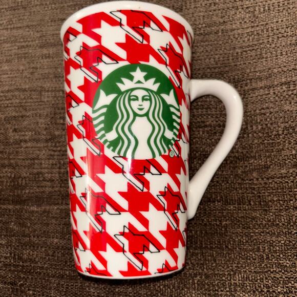 Starbucks 16 oz. Red Houndstooth Plaid Check Mug 2017 Ceramic Latte Coffee Tea - Picture 1 of 7